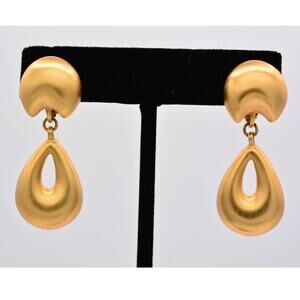 Anne Klein Vintage Clip On Earrings Brushed Gold Matte Dangle Unsigned 80s BinAI